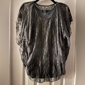 Gray tank with lace overlay with butterfly sleeves
